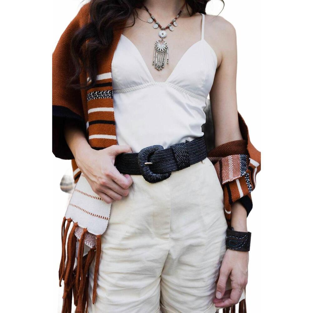 NEW LETO stretchable raffia belt in black